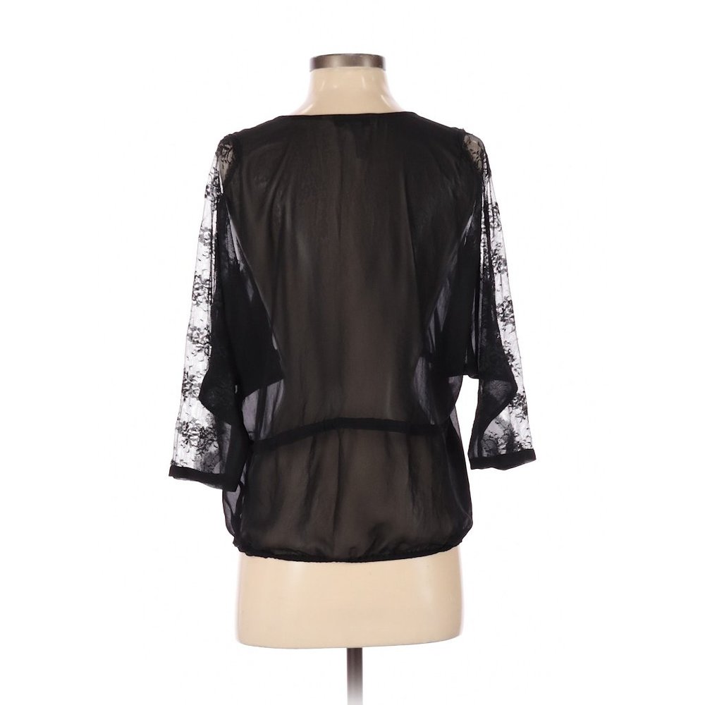 BCBGeneration Sheer Lace-Sleeve Blouse | Black | XS - Picture 3 of 10